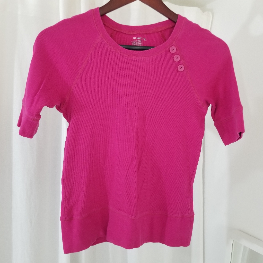 Old Navy Hot Pink Ribbed Short Sleeve Top